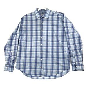 Peter Millar XL Light Blue Checkered Long Sleeve Button Down Cotton Shirt